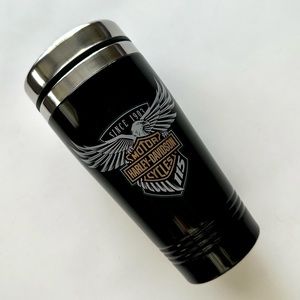 Harley Davidson 16 Oz metal tumbler cup beer drink mug lid Eagle bike week black